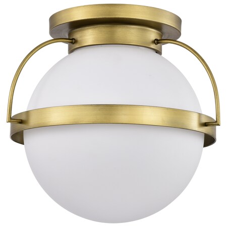 Nuvo Lakeshore 1-Light Large Flush Natural Brass White Opal Glass 60/7782
